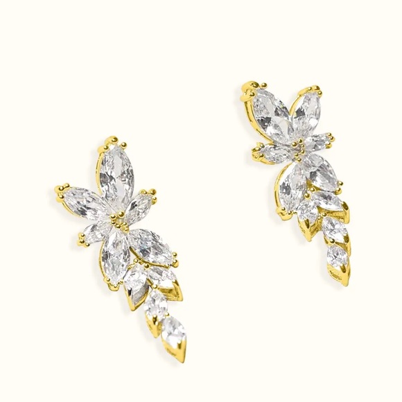 Azazie FLORAL LEAF RHINESTONE DROP EARRINGS - Picture 4 of 4